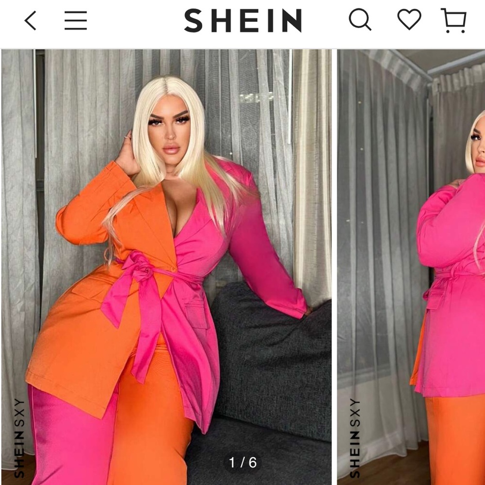 SHEIN SXY Plus Colorblock Lapel Neck Belted Blazer & Pants